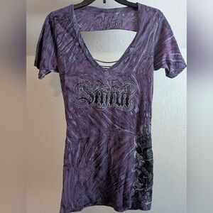 Sinful, Purple V-Neck Graphic Tee